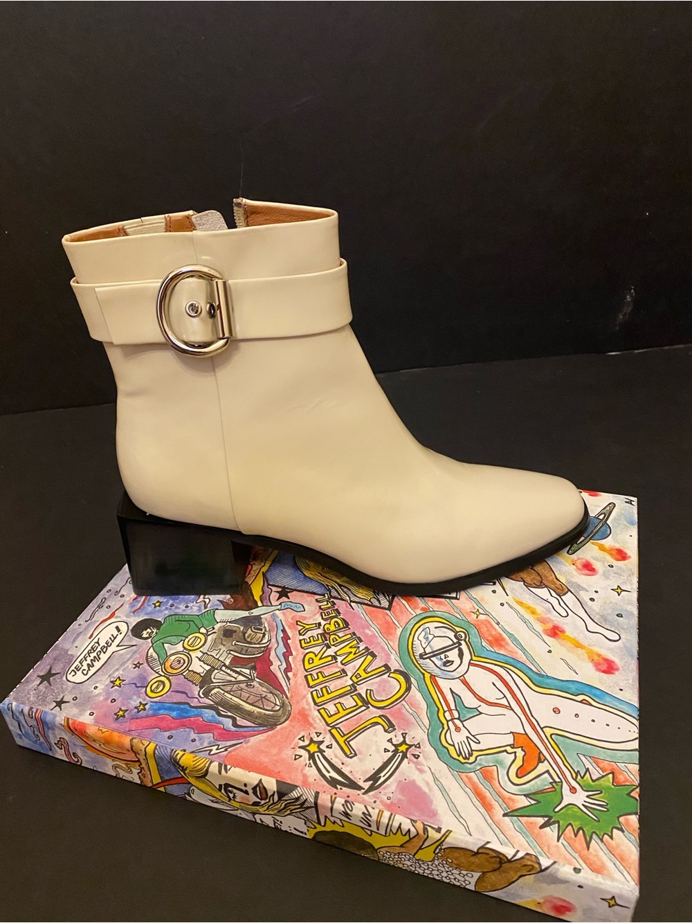 Jeffrey Campbell Ivory Leather Ankle Boot with Buckle